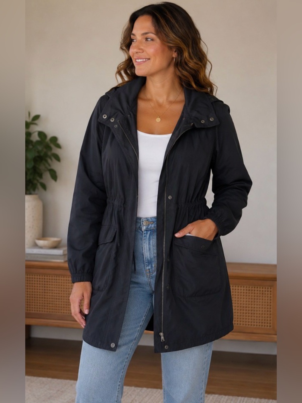 Mossimo Supply Co. Black Women's Lightweight Hooded Trench Coat
